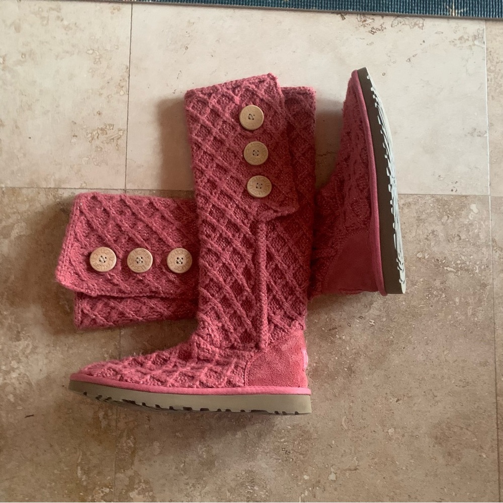 UGG Pink Winter Boots with Button Detail